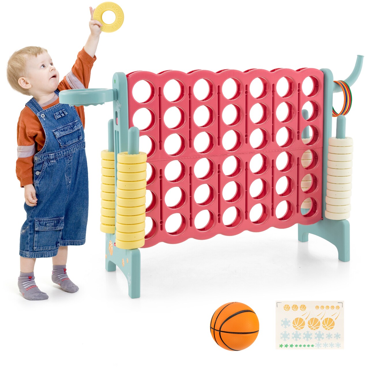 Kids 3-in-1 Game Set Connect 4 Toss Basketball Indoor Outdoor Fun